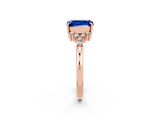 Rose gold Emerald Cut Blue Sapphire Ring with Side Stones and Four-Prong Setting_38