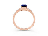 Rose gold Emerald Cut Blue Sapphire Ring with Side Stones and Four-Prong Setting_39