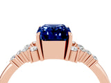 Rose gold Emerald Cut Blue Sapphire Ring with Side Stones and Four-Prong Setting_40