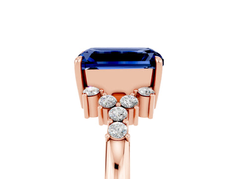 Rose gold Emerald Cut Blue Sapphire Ring with Side Stones and Four-Prong Setting_41