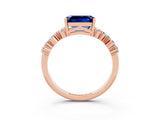 Rose gold Emerald Cut Blue Sapphire Scattered Round Accent Ring with Prong Setting_15