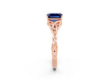 Rose gold Emerald Cut Blue Sapphire Solitaire Celtic Knot Ring with Four-Prong Setting_14