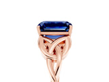 Rose gold Emerald Cut Blue Sapphire Solitaire Celtic Knot Ring with Four-Prong Setting_17
