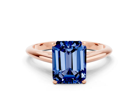 Rose gold Emerald Cut Blue Sapphire Solitaire Engagement Ring with Cathedral Setting and Four-Prong Mount_12