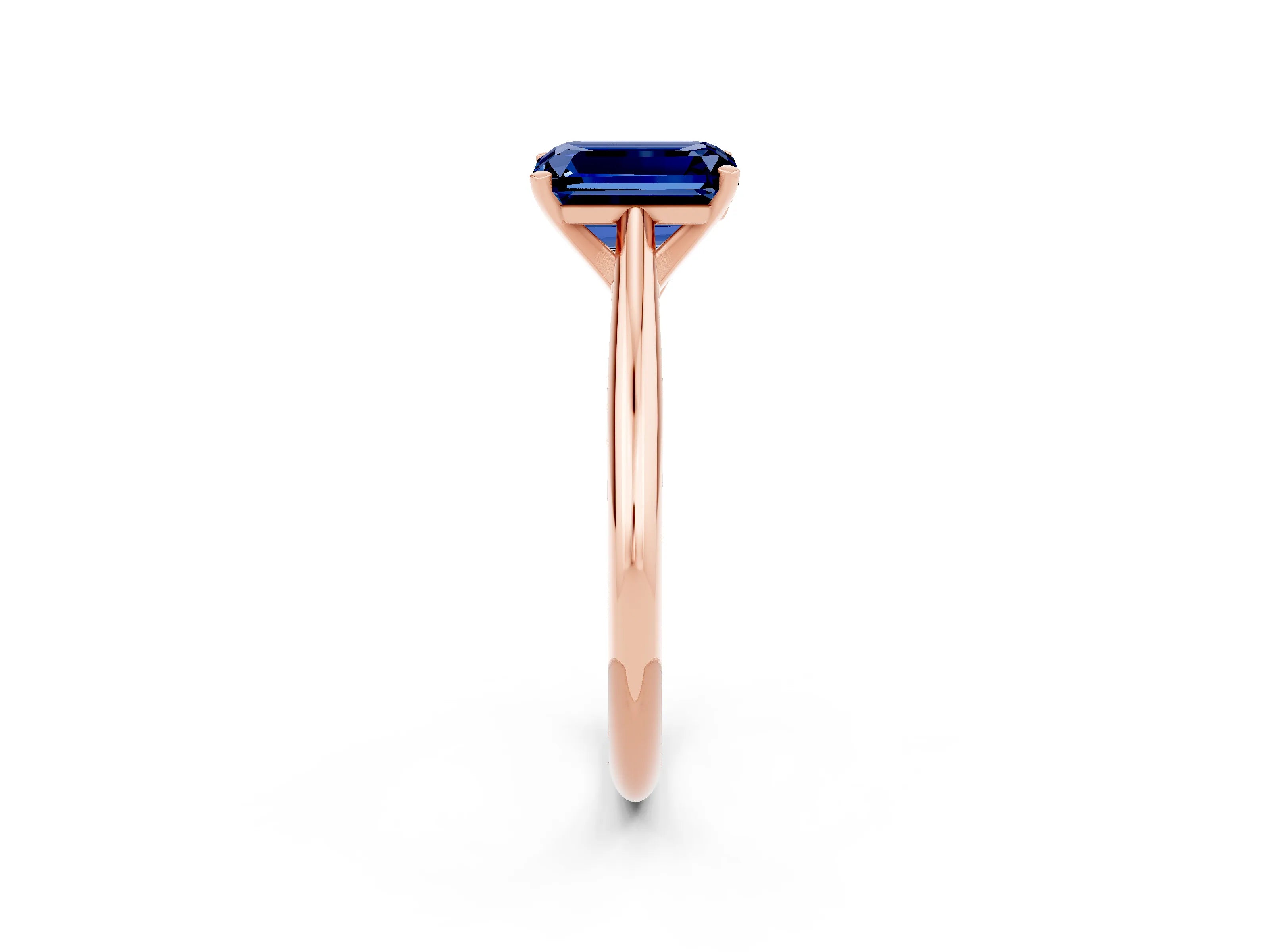 Rose gold Emerald Cut Blue Sapphire Solitaire Engagement Ring with Cathedral Setting and Four-Prong Mount_14