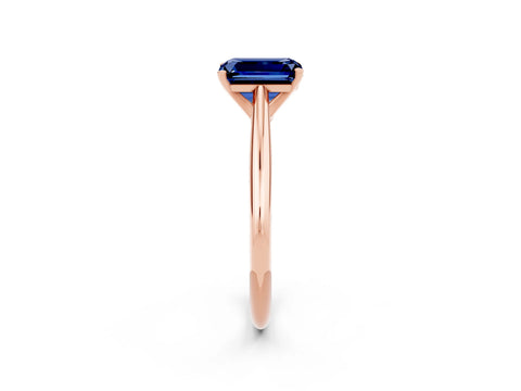 Rose gold Emerald Cut Blue Sapphire Solitaire Engagement Ring with Cathedral Setting and Four-Prong Mount_14