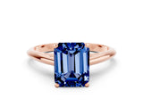 Rose gold Emerald Cut Blue Sapphire Solitaire Engagement Ring with Cathedral Setting and Four-Prong Mount_24