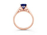 Rose gold Emerald Cut Blue Sapphire Solitaire Engagement Ring with Cathedral Setting and Four-Prong Mount_27