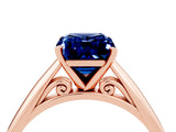 Rose gold Emerald Cut Blue Sapphire Solitaire Engagement Ring with Cathedral Setting and Four-Prong Mount_28