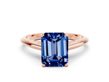 Rose gold Emerald Cut Blue Sapphire Solitaire Engagement Ring with Cathedral Setting and Four-Prong Mount_30