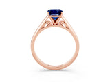 Rose gold Emerald Cut Blue Sapphire Solitaire Engagement Ring with Cathedral Setting and Four-Prong Mount_33