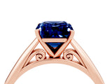 Rose gold Emerald Cut Blue Sapphire Solitaire Engagement Ring with Cathedral Setting and Four-Prong Mount_34