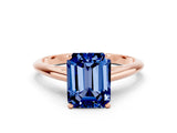 Rose gold Emerald Cut Blue Sapphire Solitaire Engagement Ring with Cathedral Setting and Four-Prong Mount_66