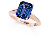 Rose gold Emerald Cut Blue Sapphire Solitaire Engagement Ring with Cathedral Setting and Four-Prong Mount_67