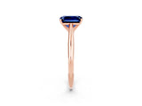 Rose gold Emerald Cut Blue Sapphire Solitaire Engagement Ring with Cathedral Setting and Four-Prong Mount_68