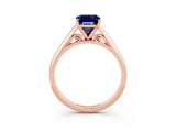 Rose gold Emerald Cut Blue Sapphire Solitaire Engagement Ring with Cathedral Setting and Four-Prong Mount_69