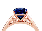 Rose gold Emerald Cut Blue Sapphire Solitaire Engagement Ring with Cathedral Setting and Four-Prong Mount_70