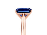 Rose gold Emerald Cut Blue Sapphire Solitaire Engagement Ring with Cathedral Setting and Four-Prong Mount_71