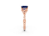 Rose gold Emerald Cut Blue Sapphire Solitaire Engagement Ring with Celtic Knot Band and Four-Prong Setting_2