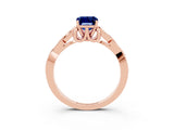 Rose gold Emerald Cut Blue Sapphire Solitaire Engagement Ring with Celtic Knot Band and Four-Prong Setting_3
