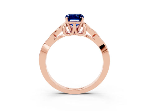 Rose gold Emerald Cut Blue Sapphire Solitaire Engagement Ring with Celtic Knot Band and Four-Prong Setting_3
