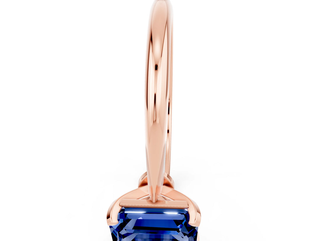 Rose gold Emerald Cut Blue Sapphire Solitaire Engagement Ring with Classic Band and Four-Prong Setting_12