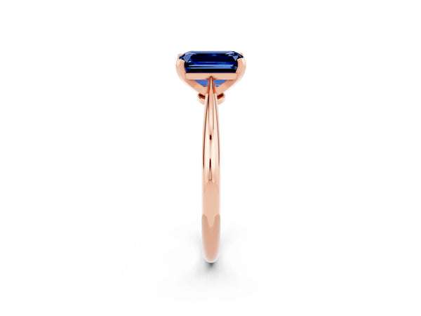Rose gold Emerald Cut Blue Sapphire Solitaire Engagement Ring with Classic Band and Four-Prong Setting