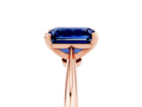 Rose gold Emerald Cut Blue Sapphire Solitaire Engagement Ring with Classic Band and Four-Prong Setting_17