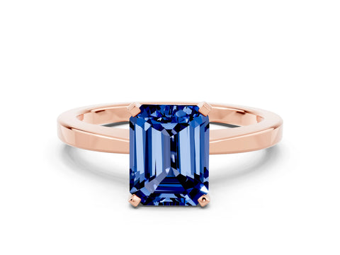 Rose gold Emerald Cut Blue Sapphire Solitaire Engagement Ring with Classic Band and Four-Prong Setting_24