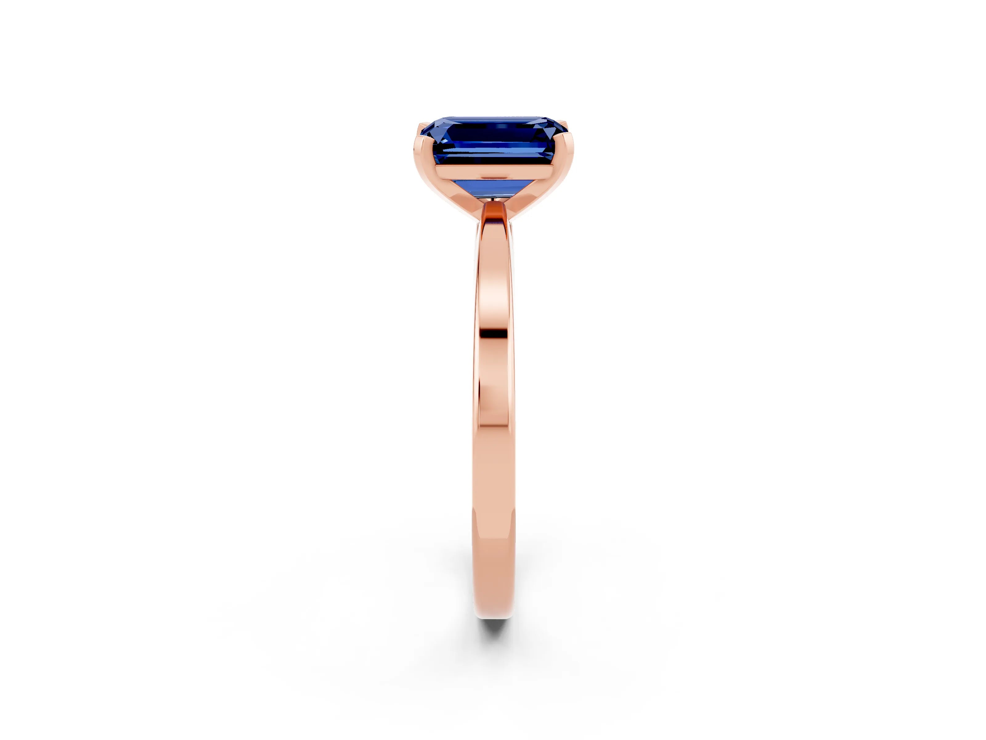 Rose gold Emerald Cut Blue Sapphire Solitaire Engagement Ring with Classic Band and Four-Prong Setting_26