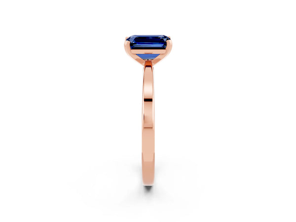 Rose gold Emerald Cut Blue Sapphire Solitaire Engagement Ring with Classic Band and Four-Prong Setting