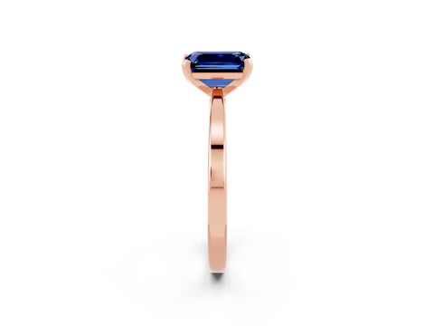 Rose gold Emerald Cut Blue Sapphire Solitaire Engagement Ring with Classic Band and Four-Prong Setting_26