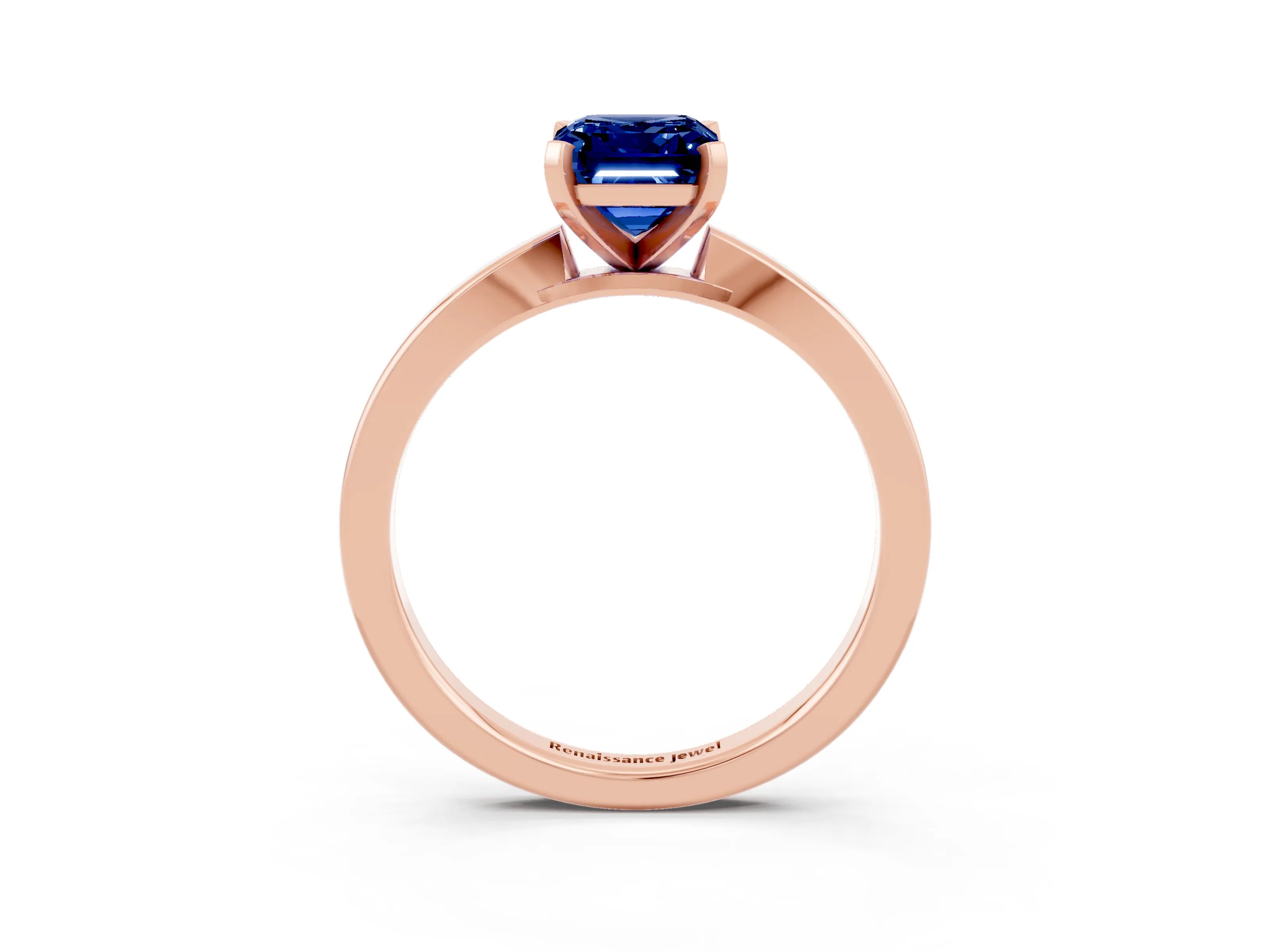 Rose gold Emerald Cut Blue Sapphire Solitaire Engagement Ring with Classic Band and Four-Prong Setting_27