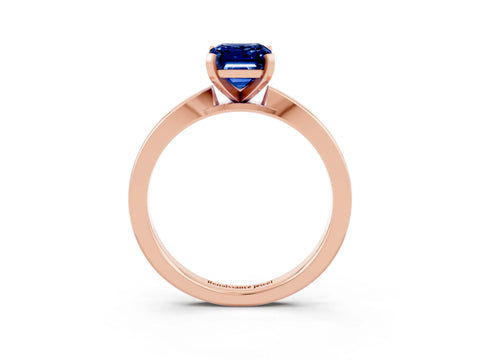Rose gold Emerald Cut Blue Sapphire Solitaire Engagement Ring with Classic Band and Four-Prong Setting_27