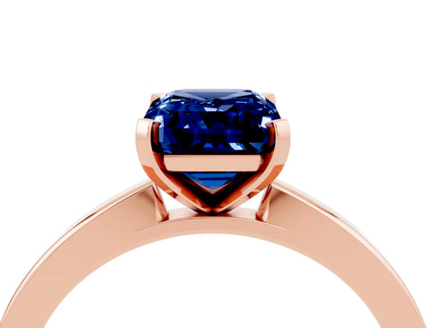 Rose gold Emerald Cut Blue Sapphire Solitaire Engagement Ring with Classic Band and Four-Prong Setting_28
