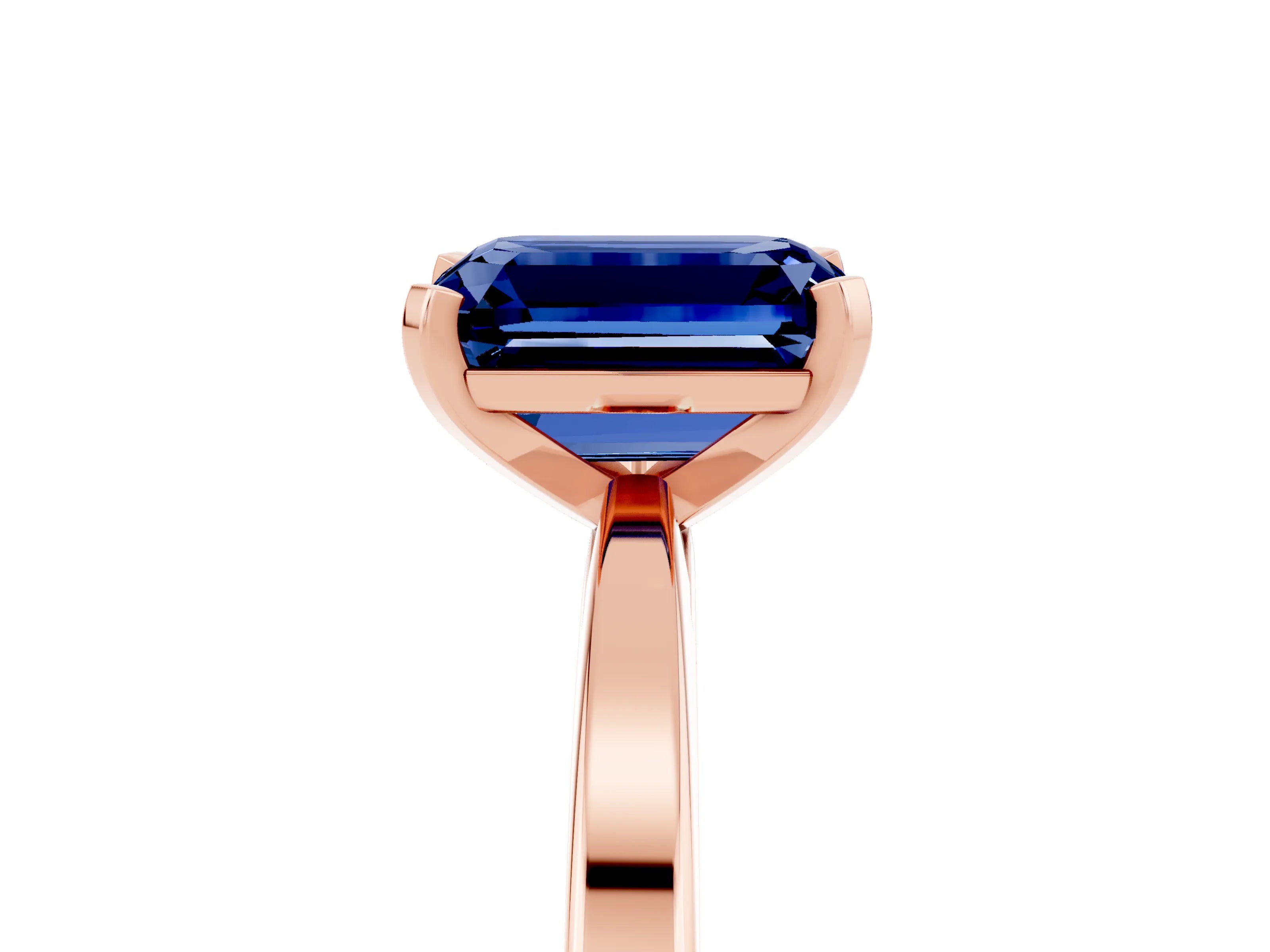 Rose gold Emerald Cut Blue Sapphire Solitaire Engagement Ring with Classic Band and Four-Prong Setting_29