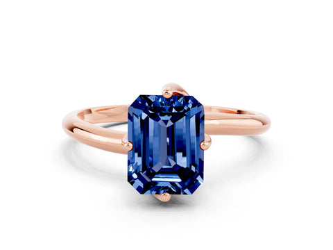 Rose gold Emerald Cut Blue Sapphire Solitaire Engagement Ring with Four-Prong Setting and Classic Band_12