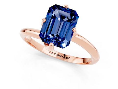 Rose gold Emerald Cut Blue Sapphire Solitaire Engagement Ring with Four-Prong Setting and Classic Band_13