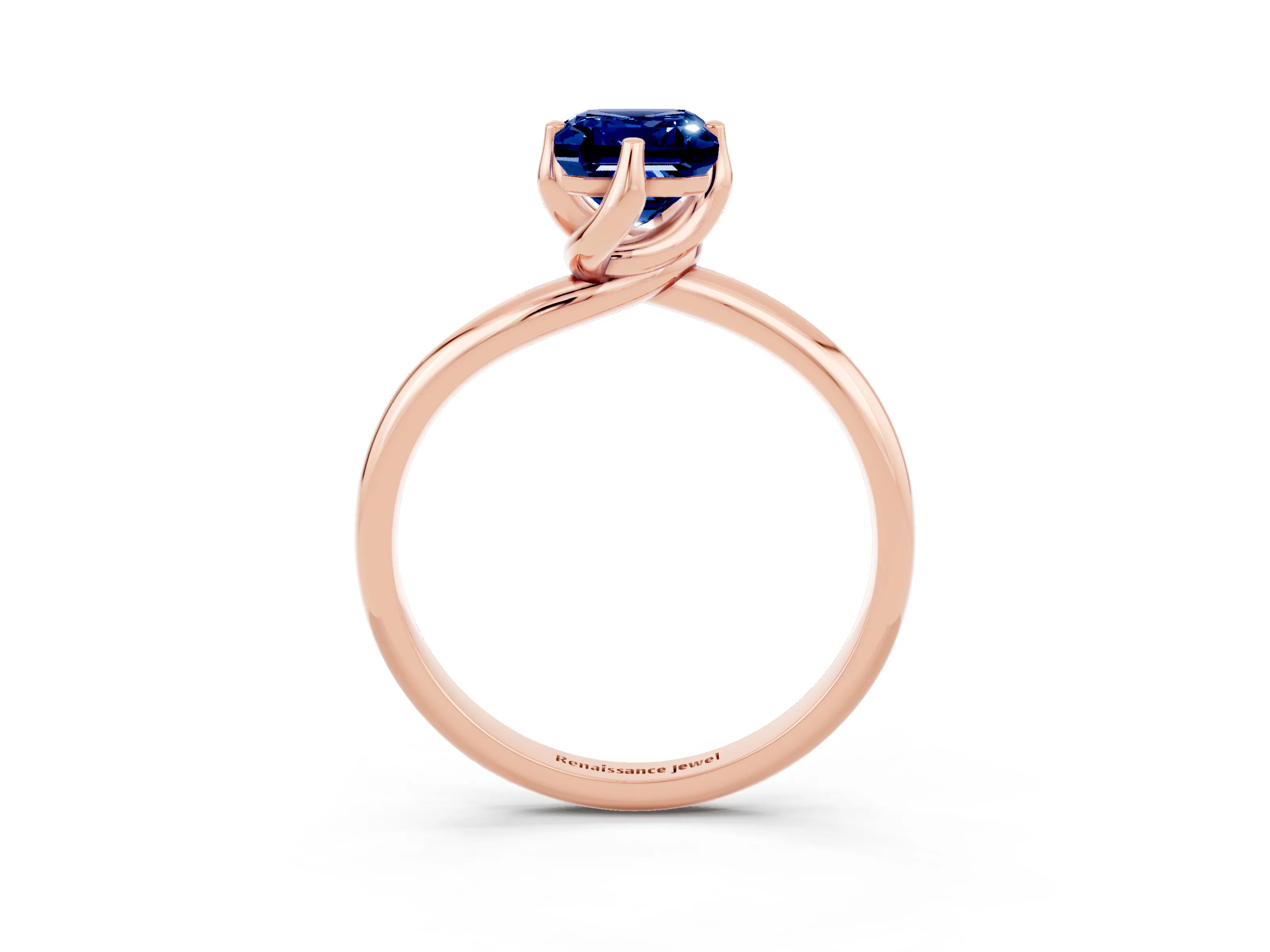 Rose gold Emerald Cut Blue Sapphire Solitaire Engagement Ring with Four-Prong Setting and Classic Band_15