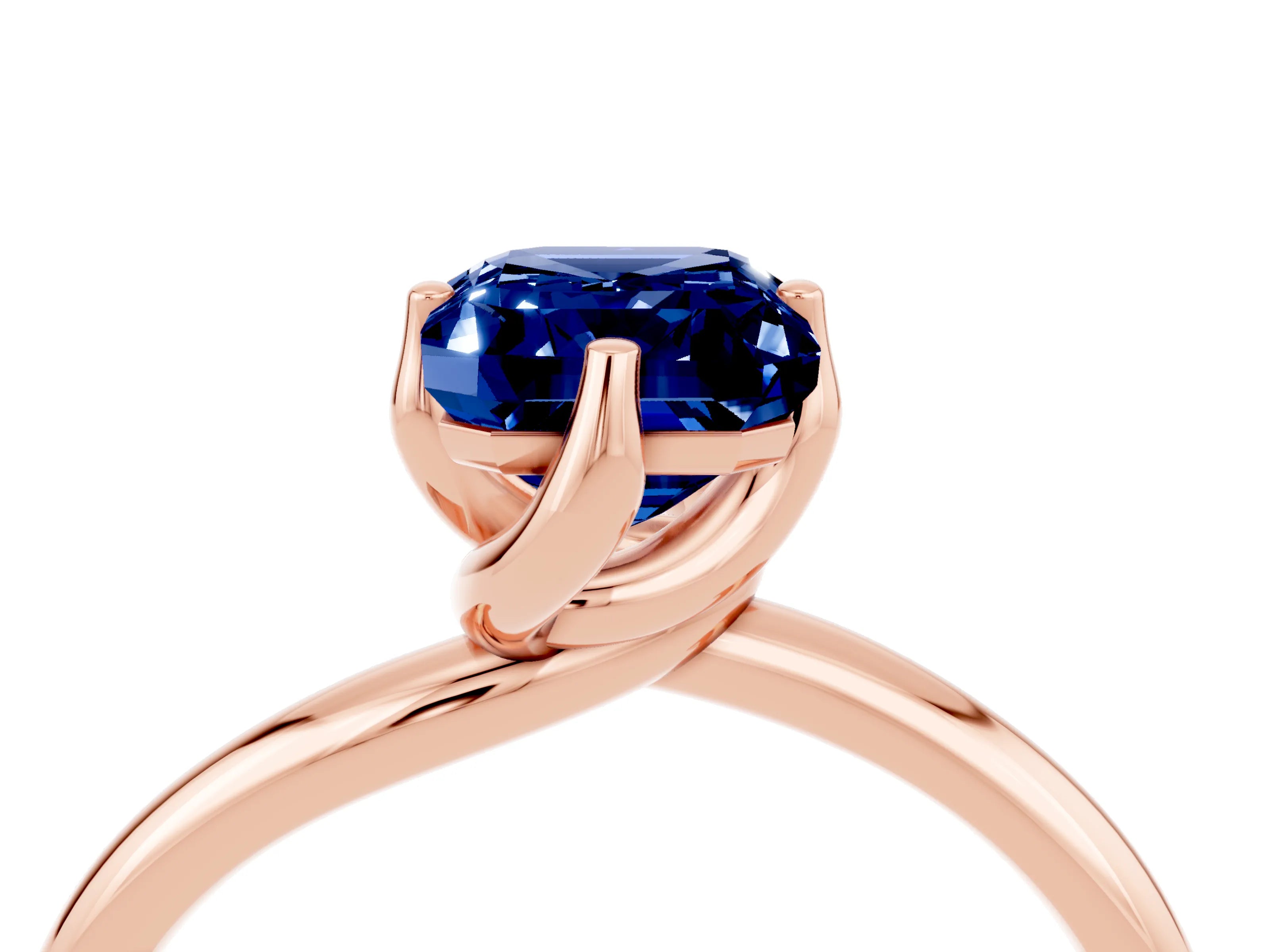 Rose gold Emerald Cut Blue Sapphire Solitaire Engagement Ring with Four-Prong Setting and Classic Band_16