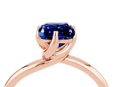 Rose gold Emerald Cut Blue Sapphire Solitaire Engagement Ring with Four-Prong Setting and Classic Band_16