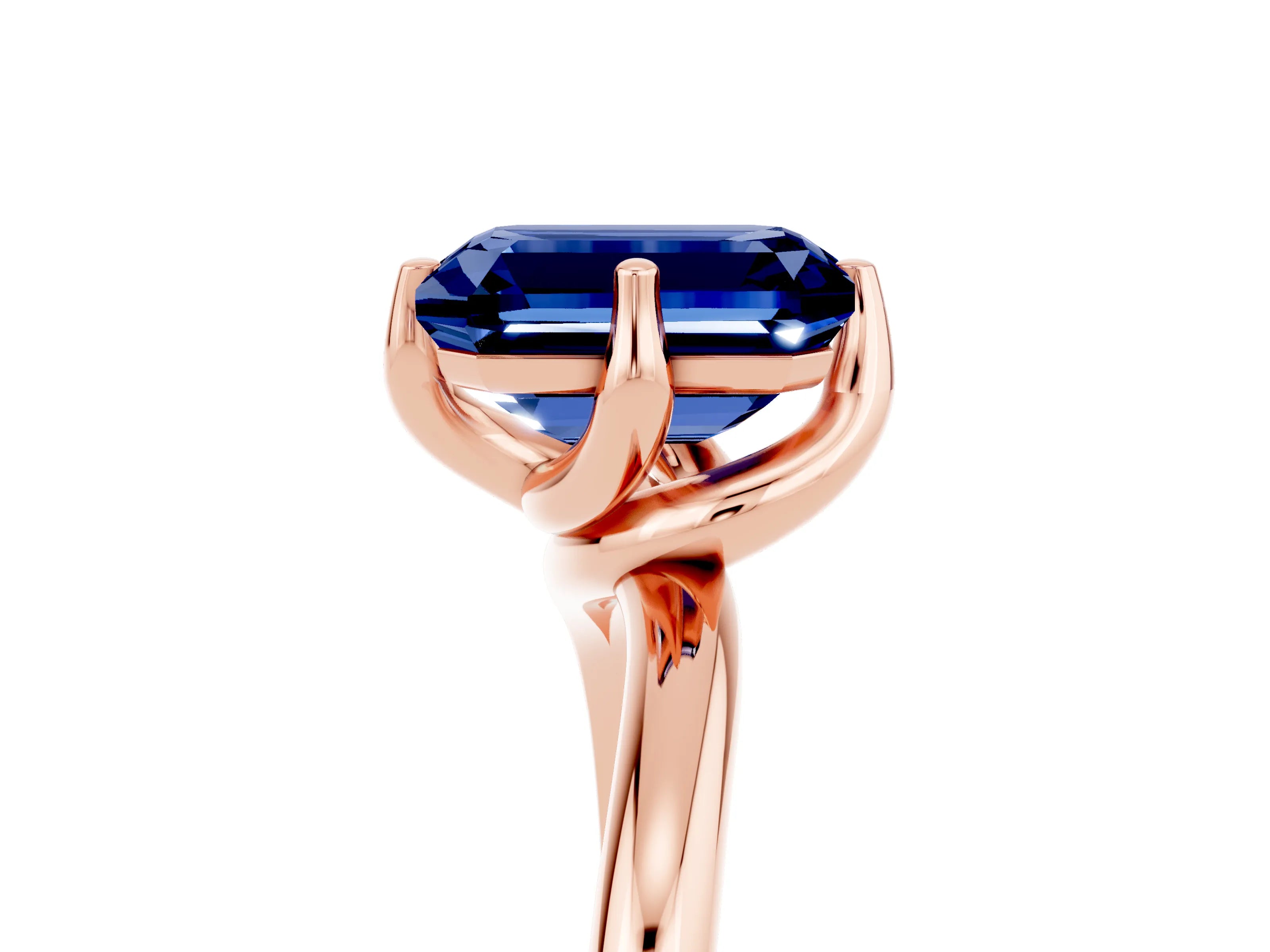 Rose gold Emerald Cut Blue Sapphire Solitaire Engagement Ring with Four-Prong Setting and Classic Band_17