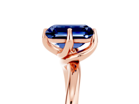 Rose gold Emerald Cut Blue Sapphire Solitaire Engagement Ring with Four-Prong Setting and Classic Band_17