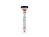 Rose gold Emerald Cut Blue Sapphire Solitaire Engagement Ring with Pavé Band and Four-Prong Setting_2