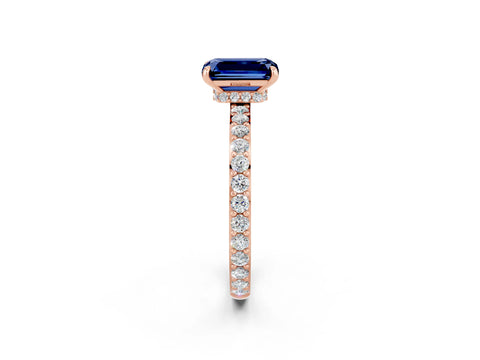 Rose gold Emerald Cut Blue Sapphire Solitaire Engagement Ring with Pavé Band and Four-Prong Setting_2