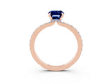 Rose gold Emerald Cut Blue Sapphire Solitaire Engagement Ring with Pavé Band and Four-Prong Setting_3