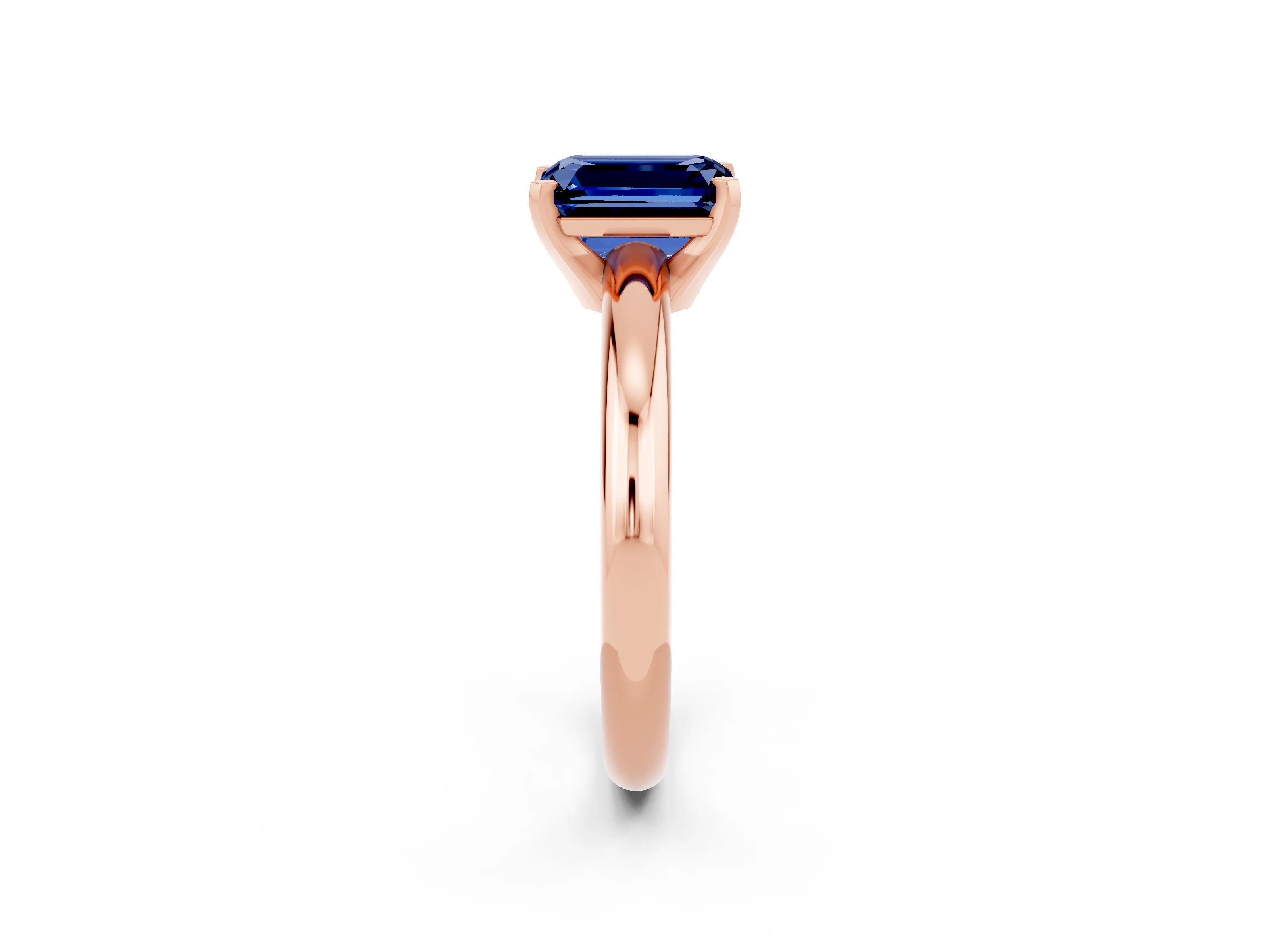 Rose gold Emerald Cut Blue Sapphire Solitaire Engagement Ring with Round Band and Four-Prong Setting_2