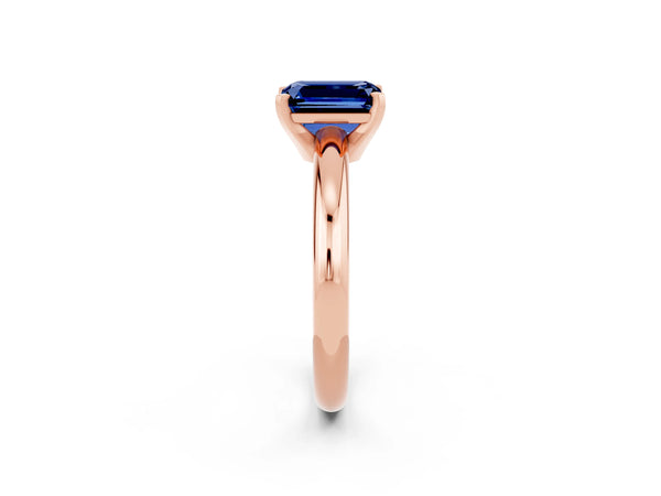 Rose gold Emerald Cut Blue Sapphire Solitaire Engagement Ring with Round Band and Four-Prong Setting