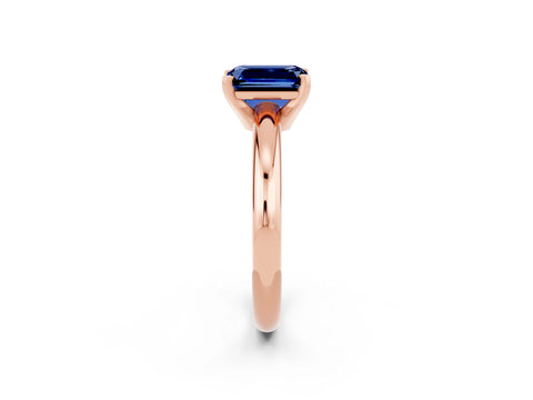 Rose gold Emerald Cut Blue Sapphire Solitaire Engagement Ring with Round Band and Four-Prong Setting_2