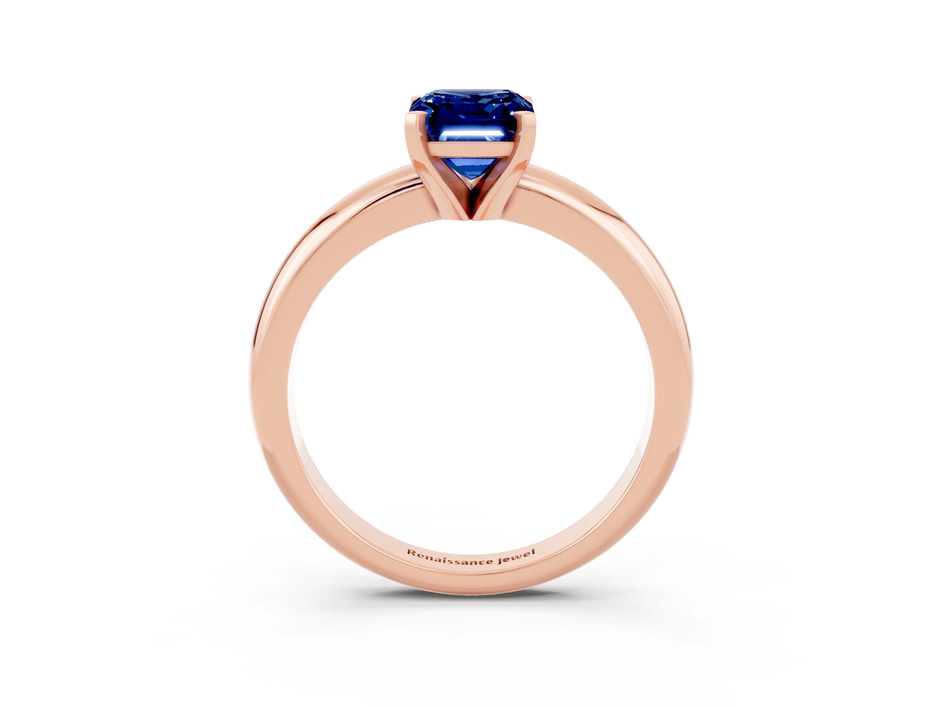 Rose gold Emerald Cut Blue Sapphire Solitaire Engagement Ring with Round Band and Four-Prong Setting_3